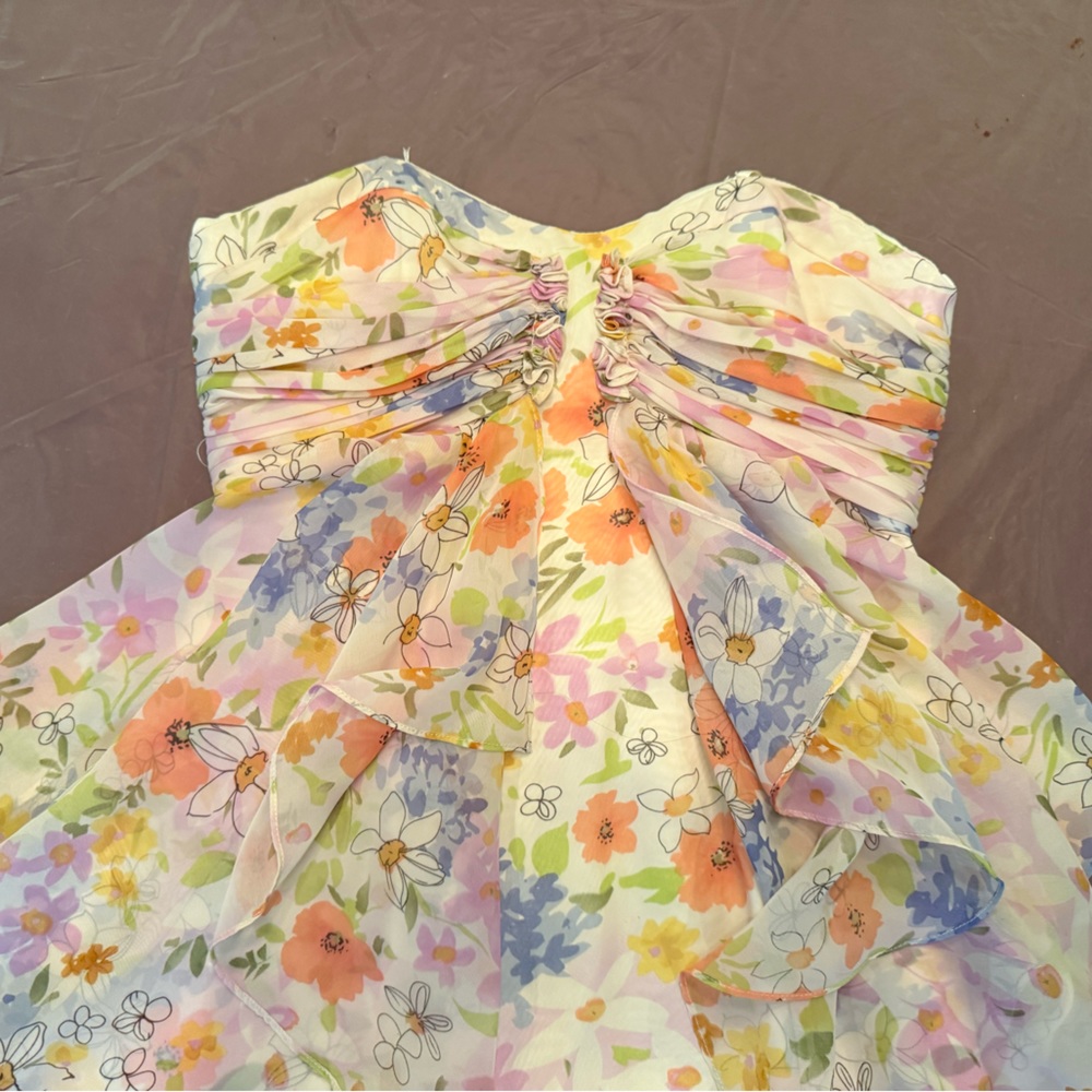 JILL STUART Floral Sweetheart Strapless Mini Dress with Ruffles Size 2/XS $228 - Picture 5 of 13
